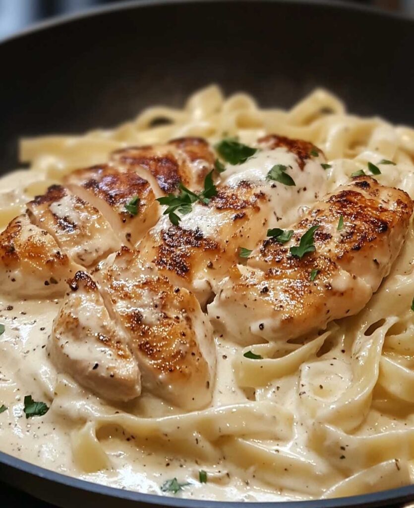 Step-by-Step Instructions of Buttery Garlic Chicken over Fettuccine