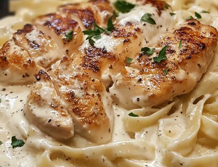 Buttery Garlic Chicken over Fettuccine