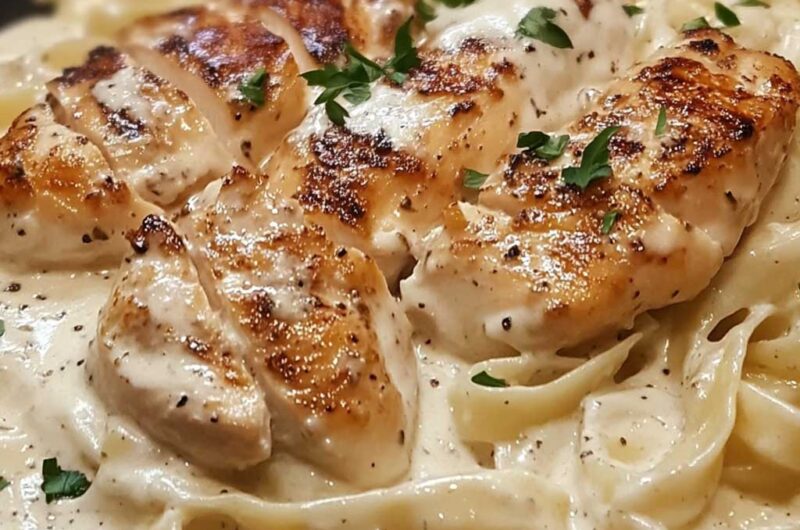 Buttery Garlic Chicken over Fettuccine