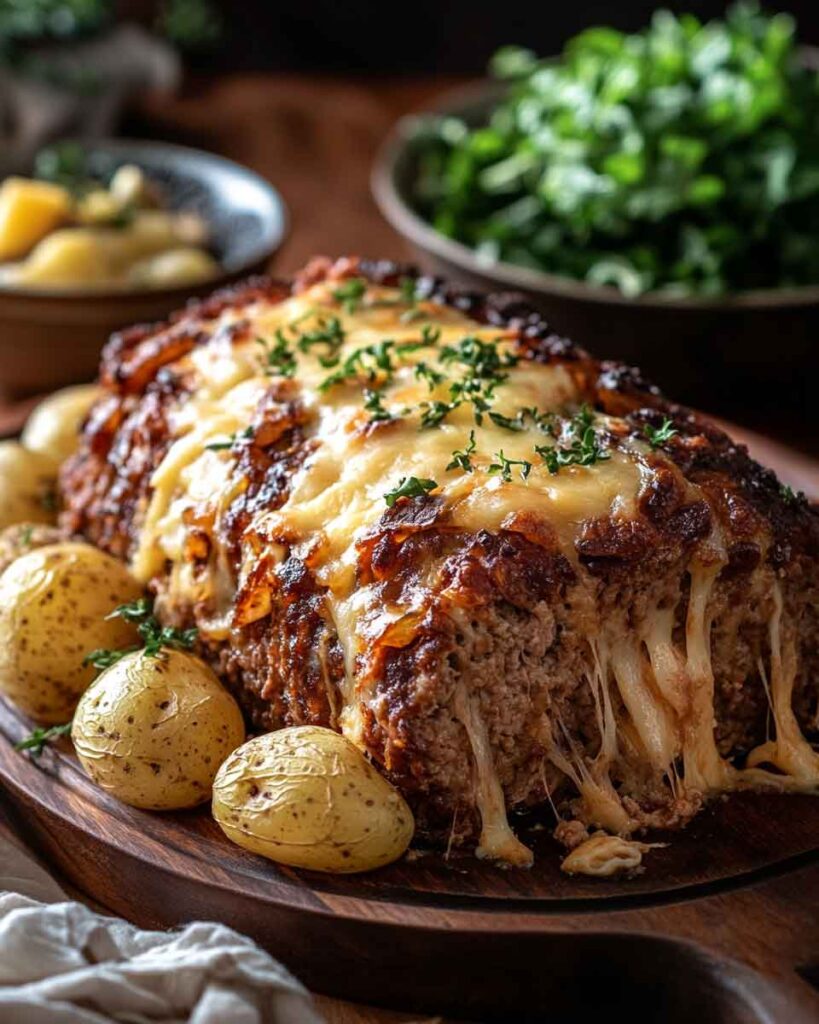 Crockpot French Onion Meatloaf with Melted Swiss Cheese