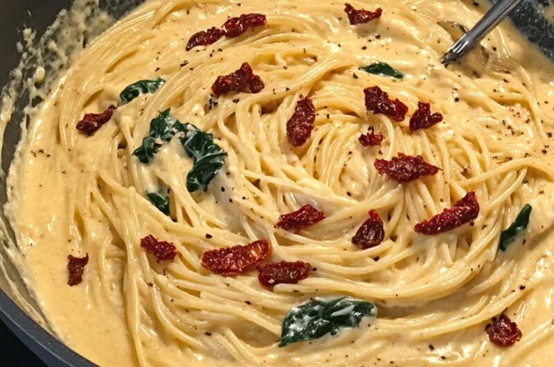 Spaghetti & Spinach with Sun-Dried Tomato Cream Sauce