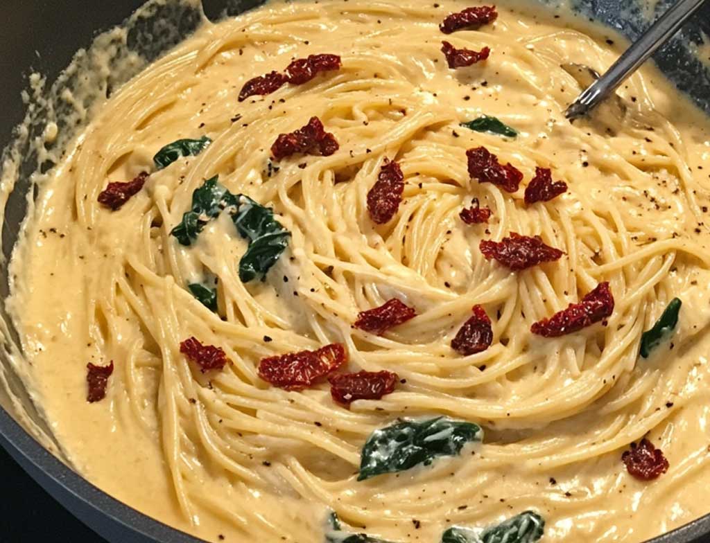 Spaghetti & Spinach with Sun-Dried Tomato Cream Sauce